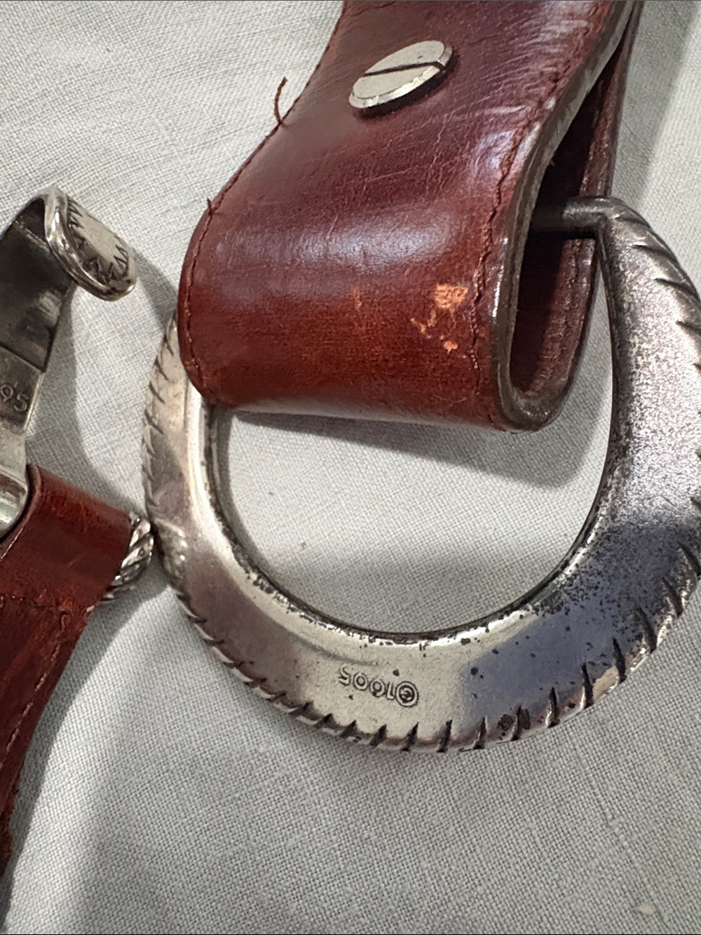 Woven Brown Leather Women's Belt with Sterling Silver Ring Hardware - Picture 3 of 5